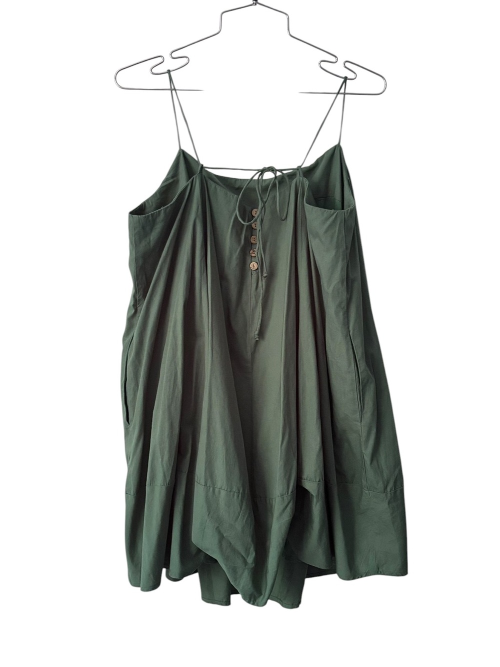 Free People Struttin’ Green Mini A-Line Spaghetti Strap Dress Size XL Boho - Picture 5 of 7